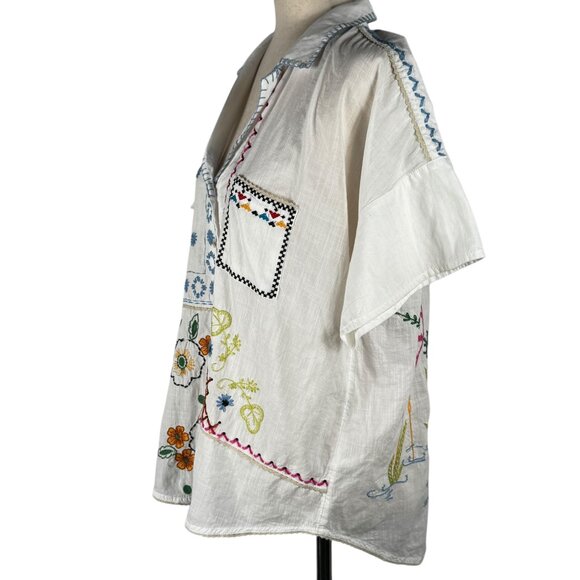 Pilcro Anthropologie Cotton Relaxed Fit Embroidered Blouse Size Medium - Picture 2 of 16